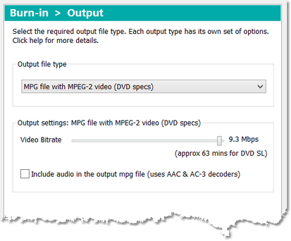 Output settings: MPG file with MPEG-2 video (DVD specs)