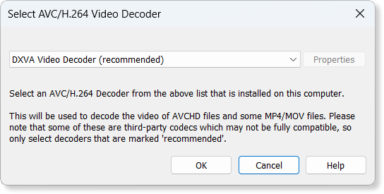 Selecting an AVC/H.264 Video Decoder