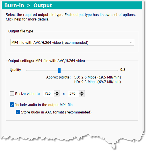 Output settings: MP4 file with AVC/H.264 video