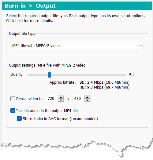 Output settings: MP4 file with MPEG-2 video